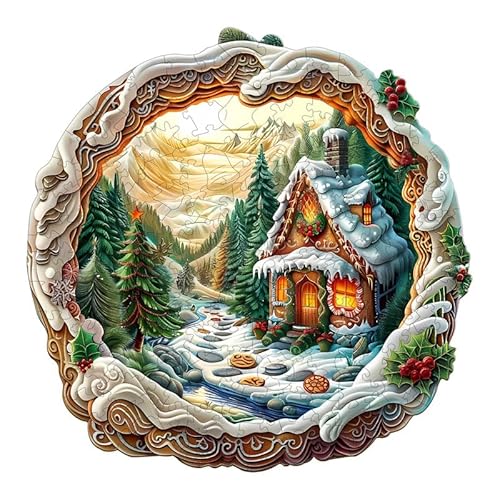 PRSTENLY Holzpuzzle Erwachsene 3D-Weihnachtshaus -1, 270 Stücke Holzpuzzle Tierpuzzle Einzigartige Holzpuzzle für Erwachsene Familie Herausforderung mit Hölzerner Geschenkbox 34 * 33.9cm von PRSTENLY