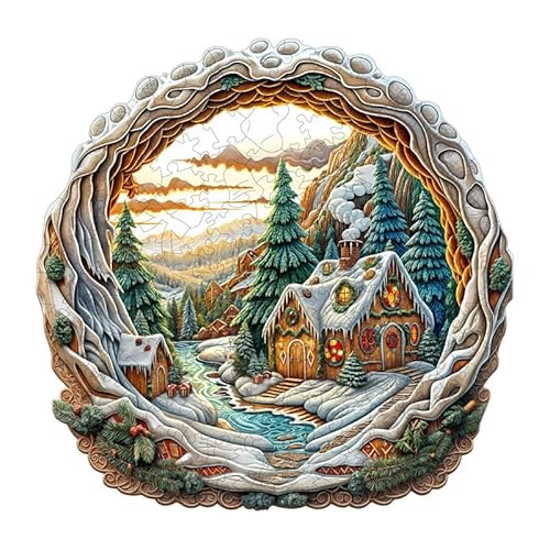 PRSTENLY Holzpuzzle Erwachsene 3D-Weihnachtshaus -2, 100 Stücke Holzpuzzle Tierpuzzle Einzigartige Holzpuzzle für Erwachsene Familie Herausforderung mit Hölzerner Geschenkbox 21.5 * 21.5cm von PRSTENLY