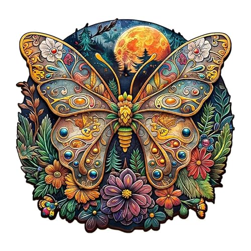 PRSTENLY Holzpuzzle Erwachsene Alter Schmetterling-1 200 Stücke, Holzpuzzle Tierpuzzle Einzigartige Holzpuzzle für Erwachsene Familie Freund Herausforderung mit Hölzerner Geschenkbox 29 * 28.4cm von PRSTENLY