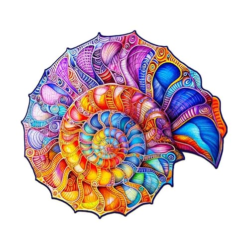 PRSTENLY Holzpuzzle Erwachsene Bunte Nautilus 100 Stücke, Holzpuzzle Tierpuzzle Einzigartige Holzpuzzle für Erwachsene Familie Freund Herausforderung mit Hölzerner Geschenkbox 21.5 * 19.6cm von PRSTENLY