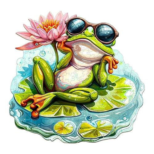 PRSTENLY Holzpuzzle Erwachsene Gemütlicher Frosch-1 185 Stücke Holzpuzzle Tierpuzzle Einzigartige Holzpuzzle für Erwachsene Familie Freund Herausforderung mit Hölzerner Geschenkbox 29 * 28.2cm von PRSTENLY