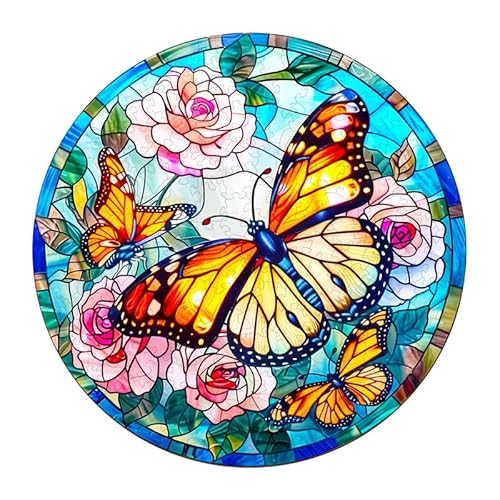 PRSTENLY Holzpuzzle Erwachsene Glasmalerei Schmetterling 200 Stücke, Holzpuzzle Tierpuzzle Einzigartige Holzpuzzle für Erwachsene Familie Freund Herausforderung mit Hölzerner Geschenkbox 29 * 29cm von PRSTENLY