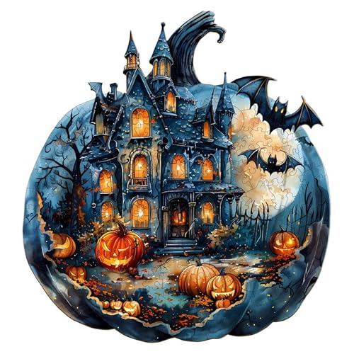 PRSTENLY Holzpuzzle Erwachsene Halloweenkürbis 200 Stücke, Holzpuzzle Tierpuzzle Einzigartige Holzpuzzle für Erwachsene Familie Freund Herausforderung mit Hölzerner Geschenkbox 29 * 27cm von PRSTENLY