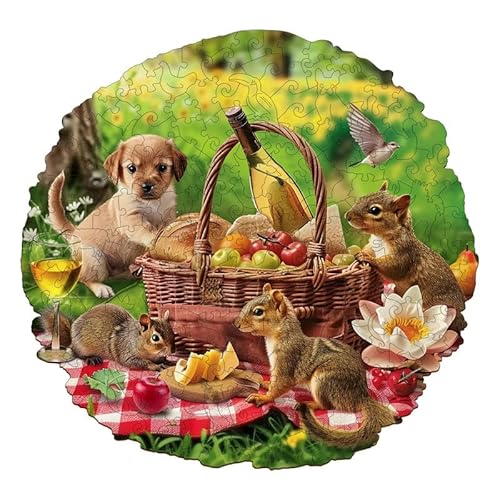 PRSTENLY Holzpuzzle Erwachsene Pique-nique des animaux 195 Stücke, Holzpuzzle Tierpuzzle Einzigartige Holzpuzzle für Erwachsene Familie Freund Herausforderung mit Hölzerner Geschenkbox 29 * 27.8cm von PRSTENLY