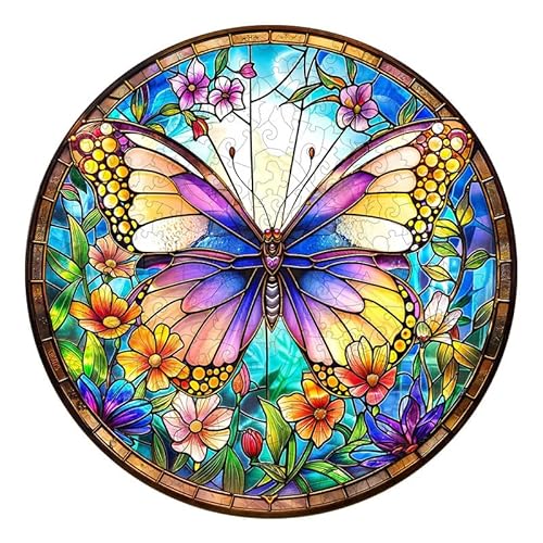 PRSTENLY Holzpuzzle Erwachsene farbenfroher Schmetterling 300 Stücke Holzpuzzle Tierpuzzle Einzigartige Holzpuzzle für Erwachsene Familie Freund Herausforderung mit Hölzerner Geschenkbox 34 * 34cm von PRSTENLY