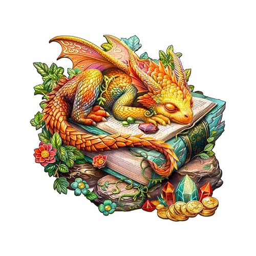 PRSTENLY Holzpuzzle Erwachsene schlafender Drache 100 Stücke, Holzpuzzle Tierpuzzle Einzigartige Holzpuzzle für Erwachsene Familie Herausforderung mit Hölzerner Geschenkbox 21.5 * 20.4cm von PRSTENLY