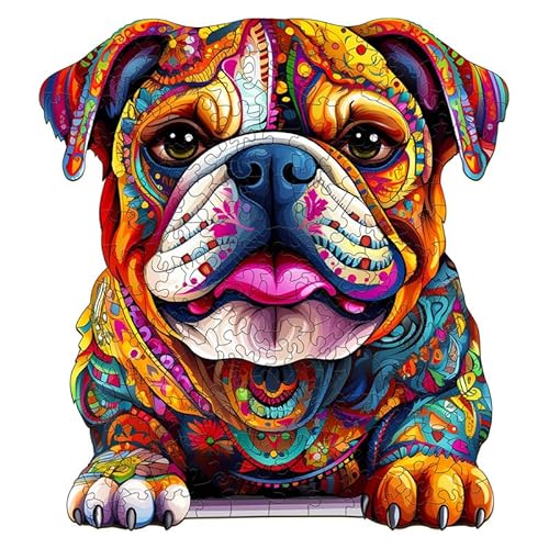 PRSTENLY Holzpuzzle für Erwachsene, Bulldogge Puzzle Tierpuzzle aus Holz Einzigartige Form Puzzleteile Erwachsene, Holzpuzzle für Erwachsene mit hölzerner Geschenkbox 34.5 * 33.5cm 300 Teile von PRSTENLY