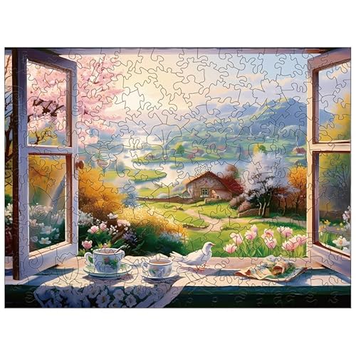 PRSTENLY Holzpuzzle für Erwachsene, Der Blick aus dem Fenster Einzigartige Holzpuzzle für Erwachsene, Holzpuzzle für Weihnachten mit Hölzerner Geschenkbox 280 Stücke 34 * 25.6cm von PRSTENLY