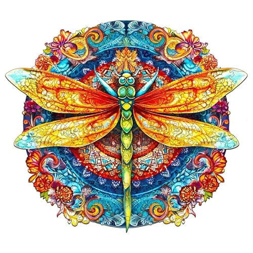 PRSTENLY Holzpuzzle für Erwachsene, Mandala Libelle Puzzle Tier Holz Einzigartige Form Puzzleteile für Erwachsene Holzpuzzle für mit Hölzerner Geschenkbox 200 Teile 30 * 26.2cm Tier Puzzle von PRSTENLY