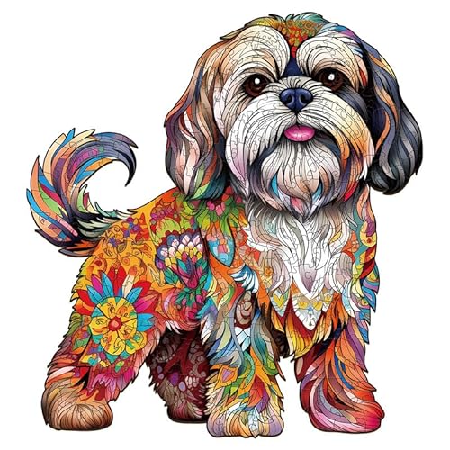 PRSTENLY Holzpuzzle für Erwachsene, Schöner Shih Tzu-2 Tierpuzzle Einzigartige Form Puzzleteile für Erwachsene, Holzpuzzle für Weihnachten mit Hölzerner Geschenkbox 260 Stücke 31.6 * 34cm von PRSTENLY