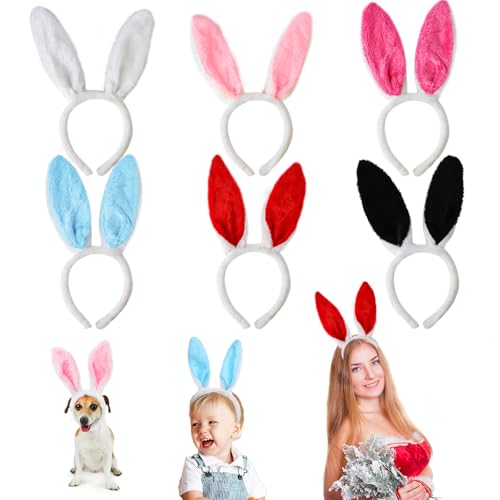 6 Stück Hasenohren Haarreif, Hasenohren Karneval, Easter Bunny Ears, Plüsch Kaninchen Ohren Stirnband, Hase Ohren Haarbänder, Hasenohren Plüsch Stirnbänder für Karneval, Ostern Party, Kostüm Cosplay von PRZRAO