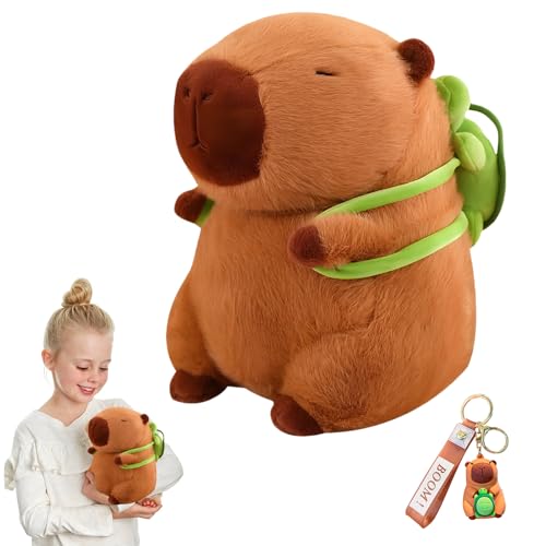 Capybara Plüschtier,23 cm Niedliche Capybara Kuscheltier mit Capybara Schlüsselanhänger,Capybara mit Dem Schildkrötenrucksack.Capybara Plushies von PRZRAO