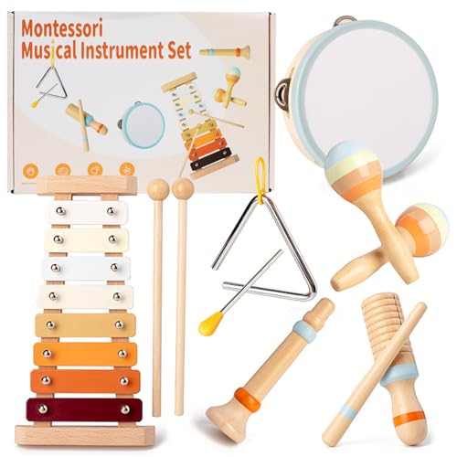 PRZRAO Musikinstrumente für Babys, Schlaginstrumentenset aus Holz, Xylophone für Kinder, Musikinstrumente für Kinder ab 1 Jahr, Instrumente Kinder, Holz Montessori-Musikspielzeug für Kinder von PRZRAO