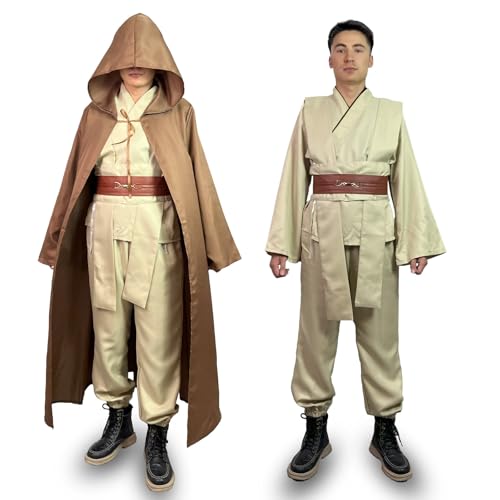 Jedi-Kostüm für Erwachsene, Star-Wars-Kostüm, Tunika, Kapuzenmantel, Umhang, Mittelalter-Kostüm, Halloween, Cosplay, Maskerade (Braun, Größe 3XL) von PRmnov