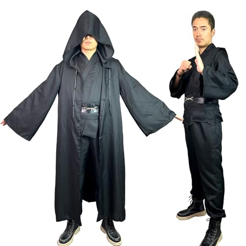 PRmnov Jedi-Kostüm für Erwachsene, Tunika, Kapuzenmantel, Umhang, Mittelalter-Kostüm, Halloween, Cosplay, Maskerade (Schwarz, Größe 3XL) von PRmnov