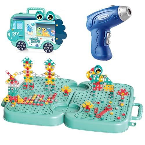 298pcs/1 Set Kids Tool Box 3D Montessori Play Toolbox mit Elektrobohrer, Schraubenschlüssel und mehr, pädagogische und logische Montessori-Spielzeuge für Kinder im Alter von 3 bis 12 Jahren, Dinosaur von PSFDEWT