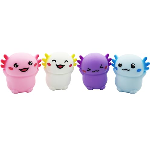 Axolotl 4pcs entzückende lebendige Squeeze -Spielzeug -Resilient -Stressspielzeug tragbarer Angst und Stressabbau Axolotl Spielzeug für Kinder Erwachsene, Axolotl Geschenke, zufällige Farbe, niedlich von PSFDEWT