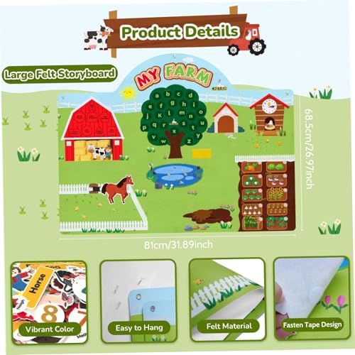 Farm Felt Story Board legt 32 x 27 Große Nutztiere Filz Board für Kleinkinder Vorschulpädagogik Bildungswandaktivität Board Farm Spielzeug für Storytelling Indoor Kleinkind Aktivitäten Filz Story Boa von PSFDEWT