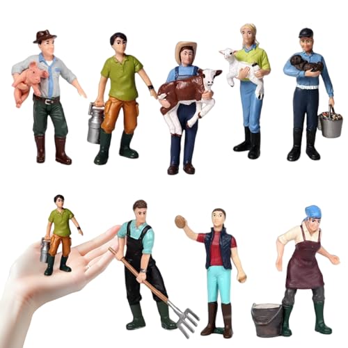 Farm Playset mit 8pcs Bauernpersonen Figuren, echte Szenenrestaurieren Farm Set mit realistischem DIY -Farm -Miniatur -Figurenmodell für Desktop -Dekoration, Geschenk für Jungen und Mädchen, winzige von PSFDEWT