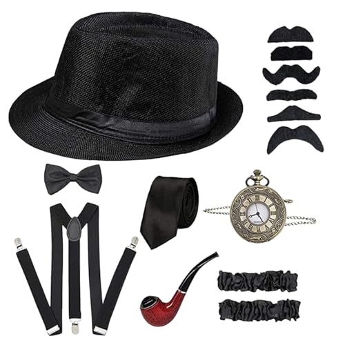 Gangster Kostüm Kids, das Kostüm der 1920er Jahre für Kinder umfasst Fedora Hut, Krawatte, Bogen, Hosse, Pocket Watch und mehr, Kinder Sachen für Abschlussball, Party, Dress -up -Gangster Kostüm Kids von PSFDEWT