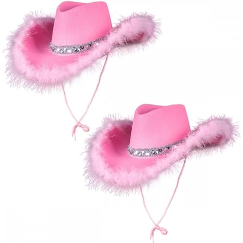 PSFDEWT 2pcs Cowboyhut, Pailletten & Federn Decor Wide Rand Sparkly Cowboy Hut, klassischer stilvoller atmungsaktiver und funktionaler Cowgirl -Hut für tägliche Verschleiß, Reisen, Cosplay, Cowboyhut von PSFDEWT