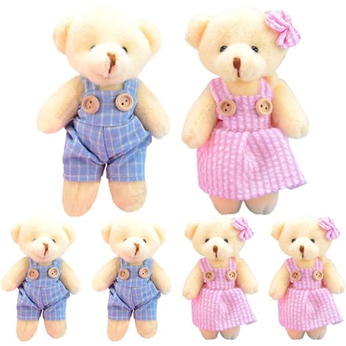 PSFDEWT 6pcs Teddybärenschlüsselkette, niedlicher Bär -Stofftier -Schlüsselkette mit Kleidung, kompakt von PSFDEWT