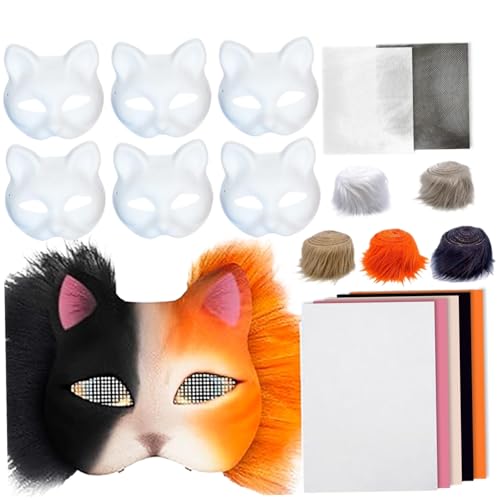 PSFDEWT Halbmask-Kit, halbe Gesichtsmaskerade-Masken-Set mit Wollstreifennetzstuch, Easy DIY Fox Maske für Halloween-Make-up-Rollenspiel-Cosplay-Party Halbmaske von PSFDEWT