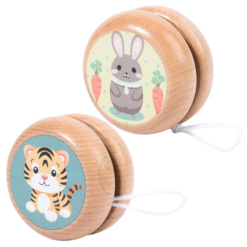 PSFDEWT Holz Yoyo 2pcs 1.57x1.34 Cartoon Tiermuster Kinder Natrual tragbare und leichte Yo-Yo-Spaß amateurische Geschenke für und Erwachsene spielenyo-yo von PSFDEWT