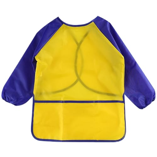 PSFDEWT Kinder malen Schürze runden Ausschnitt Wasserdichtes Kleinkind Farbe Smock mit Langen Ärmeln und 3 Taschen Bequeme Kinder Schürze für Schultäle Kunst Malerei Kochen, Schürzen für Kinder von PSFDEWT