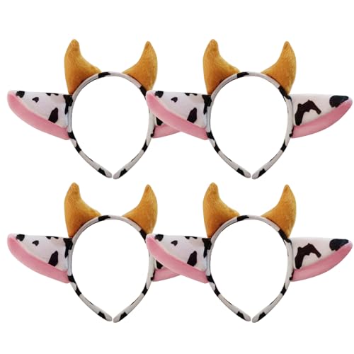 PSFDEWT Kuhstirnband 4pcs weiches Plüsch Cosplay Kuh Ohr Ohrstirnband süße Kuhohren und Horn Haar Hoop Cosplay Kostüm Accessoires für Mädchen Frauen Party Kostüm Kleid Stirnband von PSFDEWT