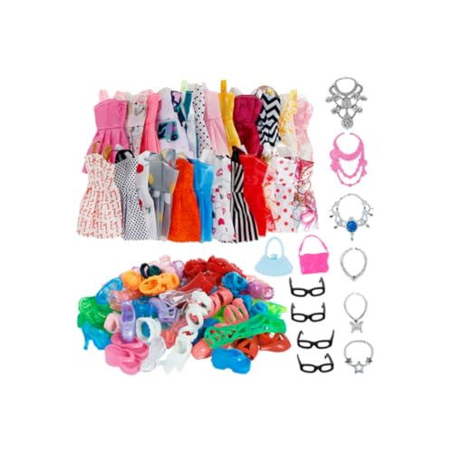 PSFDEWT Puppenkleidung Accessoires Prinzessin Partykleider Schuhe Taschen Schmuck Set Kinder Spielzeugkleidung Geburtstagsgeschenke für Mädchen 32pcs Puppenkleidung Accessoires von PSFDEWT