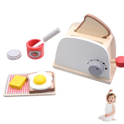 Toy Toaster, Holzspiel Toaster Spielzeug, hölzerne Popup-Spielspielzeug-Spielzeug-Food 9-Accessoires umfasst Brot, pochiertes Ei und mehr frühes Lernen Toaster Spielzeug für Kinder Geschenkspielzeug von PSFDEWT