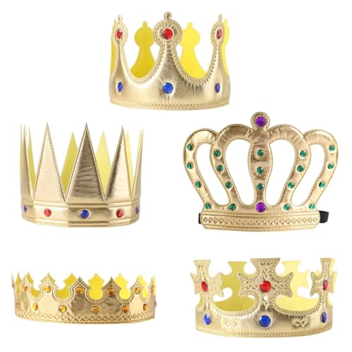 PSOWQ Geburtstagskrone - König Kinderkrone Goldene Krone Royal Crown Tiara Kostüm Zubehör für DIY Party Kronenhut Set für Prinzessin Königin Prinz Geburtstagsparty(5 Stück) von PSOWQ