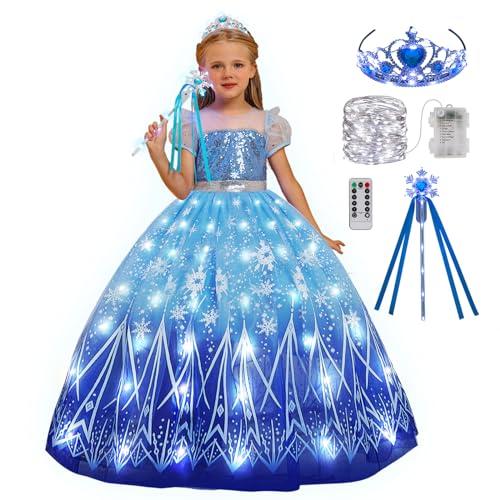 PTAYLTZX Light Up Prinzessin Kleid für Mädchen Eis und Schnee Prinzessin Kleid Halloween Weihnachten Dress Up Kleinkind Kinderkleidung von CIYTI