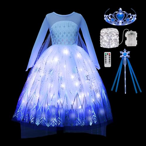 PTAYLTZX Light Up Prinzessin Kostüm Kleid für Mädchen Halloween Geburtstag Party Outfit Cosplay Dress Up für Kinder (weiß, 6-7 Jahre) von PTAYLTZX