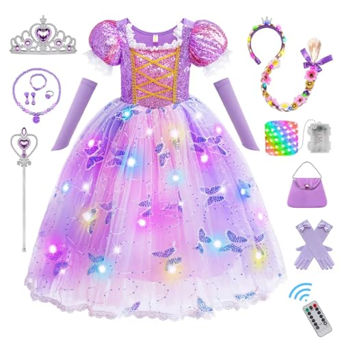 PTAYLTZX Light Up Prinzessinnenkleider für Mädchen Kleinkind Halloween Geburtstag Party Mädchen Kostüm mit Zubehör (Lila, 3-4 Jahre) von PTAYLTZX