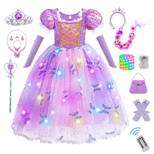 PTAYLTZX Light Up Prinzessinnenkleider für Mädchen Kleinkind Halloween Geburtstag Party Mädchen Kostüm mit Zubehör (Lila Upgrade, 4-5 Jahre) von PTAYLTZX