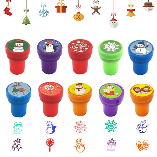 PTBWS 10 Stück Kinder Selbstfärbend Stempel, Stempelset Weihnachten, Stempel Weihnachten Kinder,Spielzeugstempel Weihnachts, perfekt als kleine Party-Überraschung für Kinder zu Weihnachten (B) von PTBWS