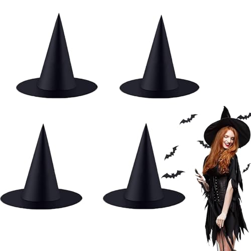 PTBWS 4 Stück Halloween Hexenhut, Halloween Witch Hats, Hexenhut Damen Groß,Halloween Hexenhüte,Pointed Wizard Hat,Dress-up Cosplay Kostüm Zubehör, für Halloween Karneval, Festival Verkleidung von PTBWS