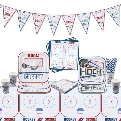 102Pcs Eishockey Party Dekorationen - Eishockey Geburtstag Party Supplies umfassen Eishockey Thema Tassen, Party Teller und Servietten für Kinder Fan Sportevents Eishockey Dekor, servieren 20 von PTECDROTS