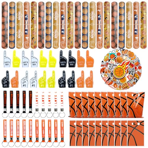 Basketball-Party-Dekorationen – inklusive Basketball-Schlüsselanhänger, Basketball-Geschenktüten, Schlagarmbänder, Basketball-Aufkleber, Mini-Schaumstoff-Finger für Jungen, Fans, Sport von PTECDROTS