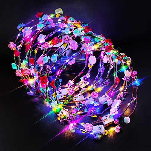 LED Blumenkranz Stirnband 12PCS - Garland Leucht Bunt Kopfbedeckung Floral Tiara Haarschmuck, Festival Geburtstag Weihnachten Party Hochzeit Dekor Blumenkranz Kopfschmuck von PTHTECHUS