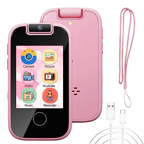 PTHTECHUS Kinder Handy - Spielzeugtelefon mit Flip-Kamera, MP3, Habit Tracker, Touchscreen, 13 Spiele, Alphabet, pädagogische Lerngeschenke für 4-10 Mädchen Jungen (Rosa) (Rosa) von PTHTECHUS