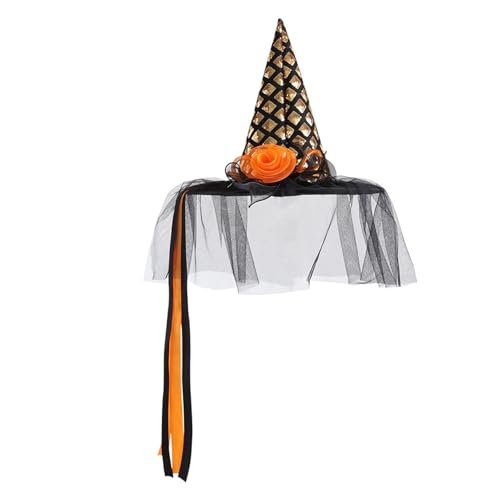 Leuchtender Hexenhut mit Schleiern, eleganter Kopfschmuck, Zubehör für weibliche Rollenspiele, Halloween, Zauberermützen, Party-Dekoration von PTILSERY