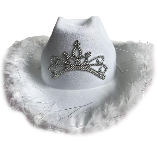 PTILSERY Cowboyhüte mit gerollter Krempe und Strass-Krone für Abschlussbälle, Bankette, Party, Plüsch-Cowboyhüte für Erwachsene von PTILSERY