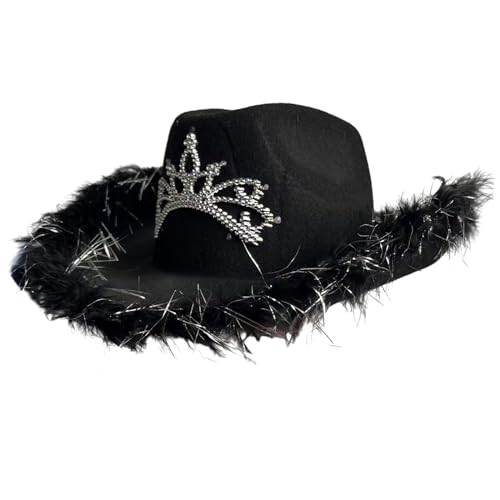 PTILSERY Cowboyhüte mit gerollter Krempe und Strass-Krone für Abschlussbälle, Bankette, Party, Plüsch-Cowboyhüte für Erwachsene von PTILSERY