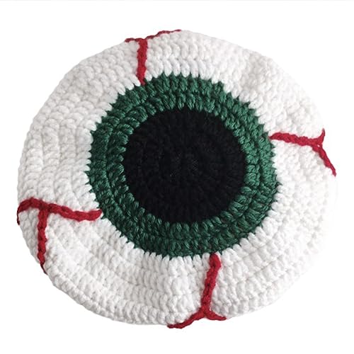 PTILSERY Häkelmütze für Damen und Erwachsene, realistischer Eyeball-Hut, Pullover, Totenkopf-Hut, Unisex, Halloween-Partyhut von PTILSERY