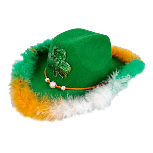 PTILSERY Saint Patricks Hut Irischer Glitzer Hut mit Blatt für St. Patricks Day Zubehör Saint Patricks Hut Blatt von PTILSERY