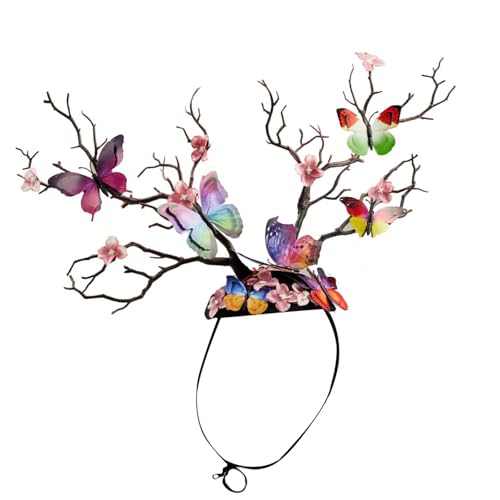 PTILSERY Vintage Mädchen Blume Zweig Stirnband Schmetterling Zylinder Hut Haarspange Blume Haarteil Party Haarnadel Dekoration für Frauen von PTILSERY