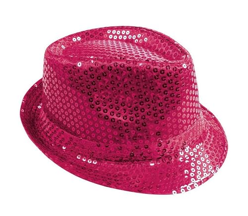 P'TIT CLOWN – 20192 – Borsalino-Hut mit Pailletten – Paillettenhut – Karneval, Festival, Silvester, Mottopartys, Kostümparty, Disco, Pailletten, Hochzeit, JGA – Unisex-Erwachsene – glänzendes Rosa von p'tit clown